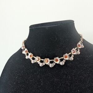 Coro Silver and Amber Floral Necklace